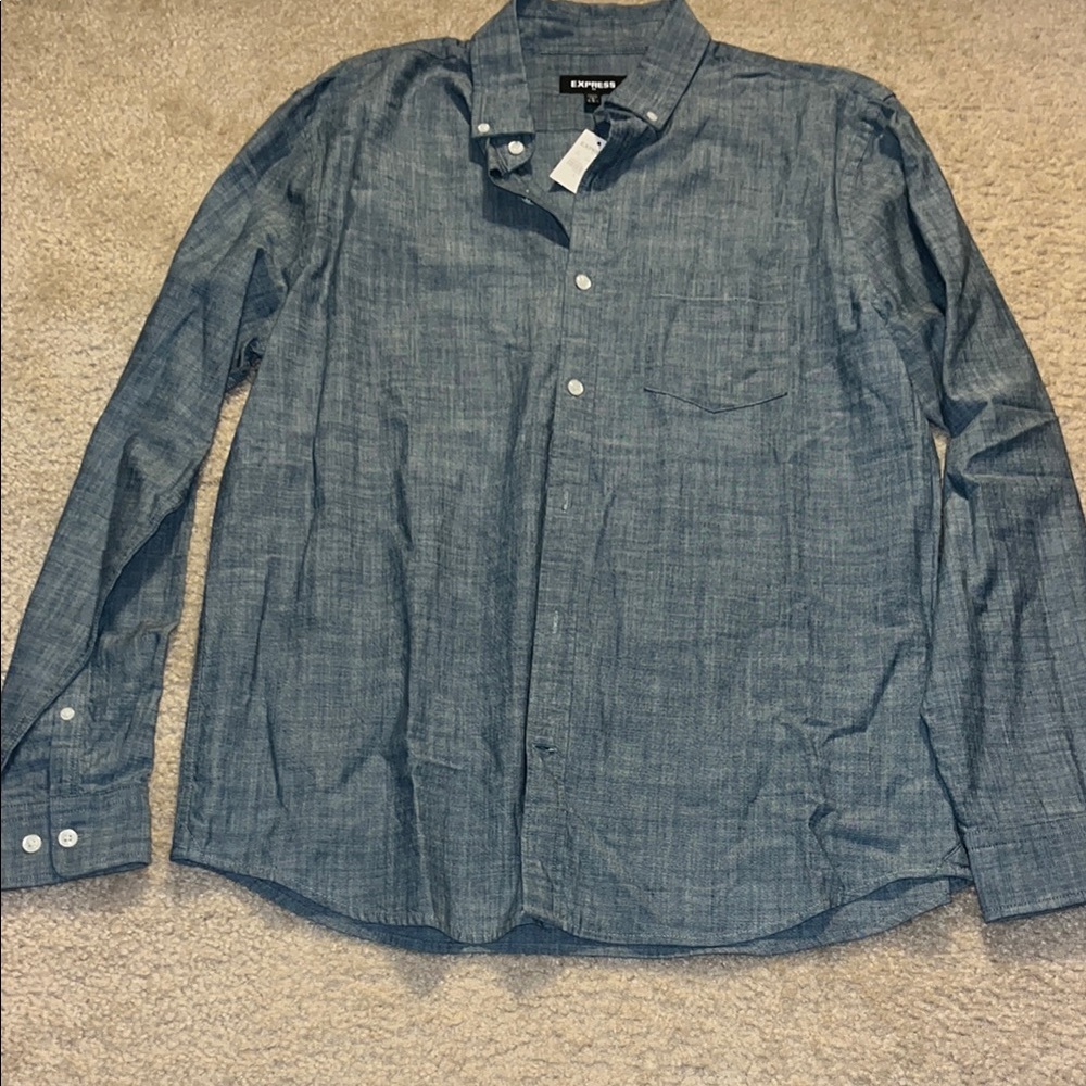 Blue/Grey Button-Up Shirt NWT